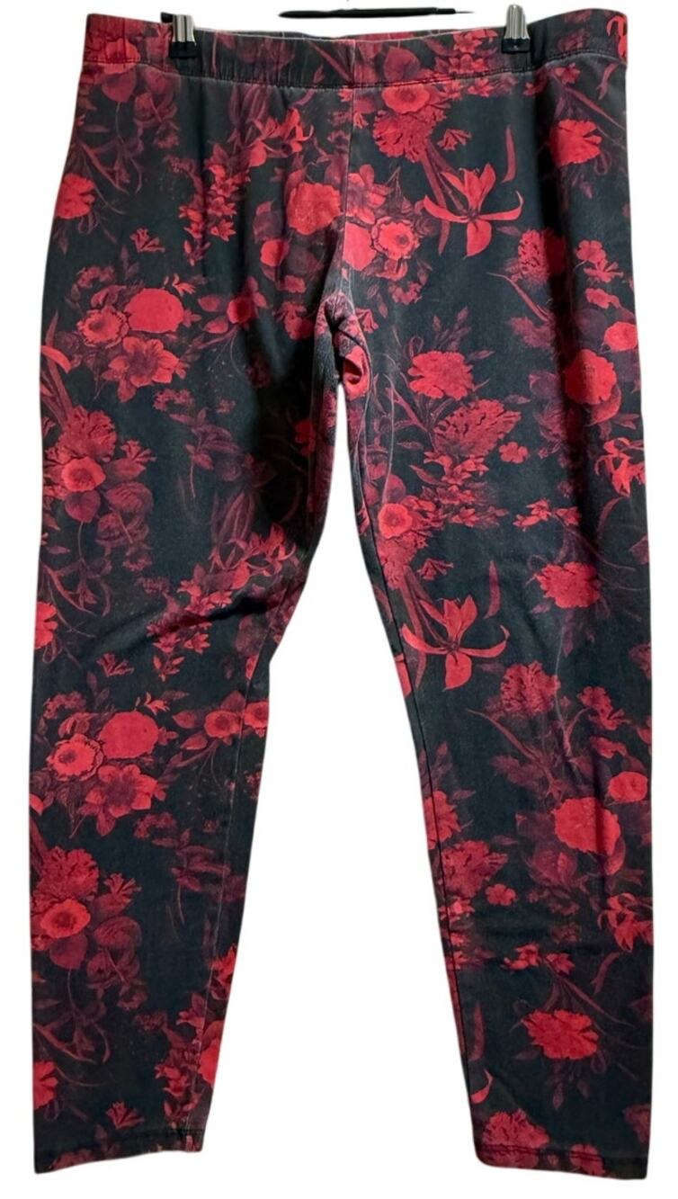 C Label Black and Red Floral Leggings - Size Large